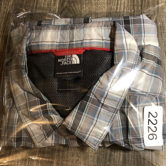 North Face Shirt Mens XL Gray Blue Plaid Pine Knot Woven Short Sleeve - Picture 9 of 9